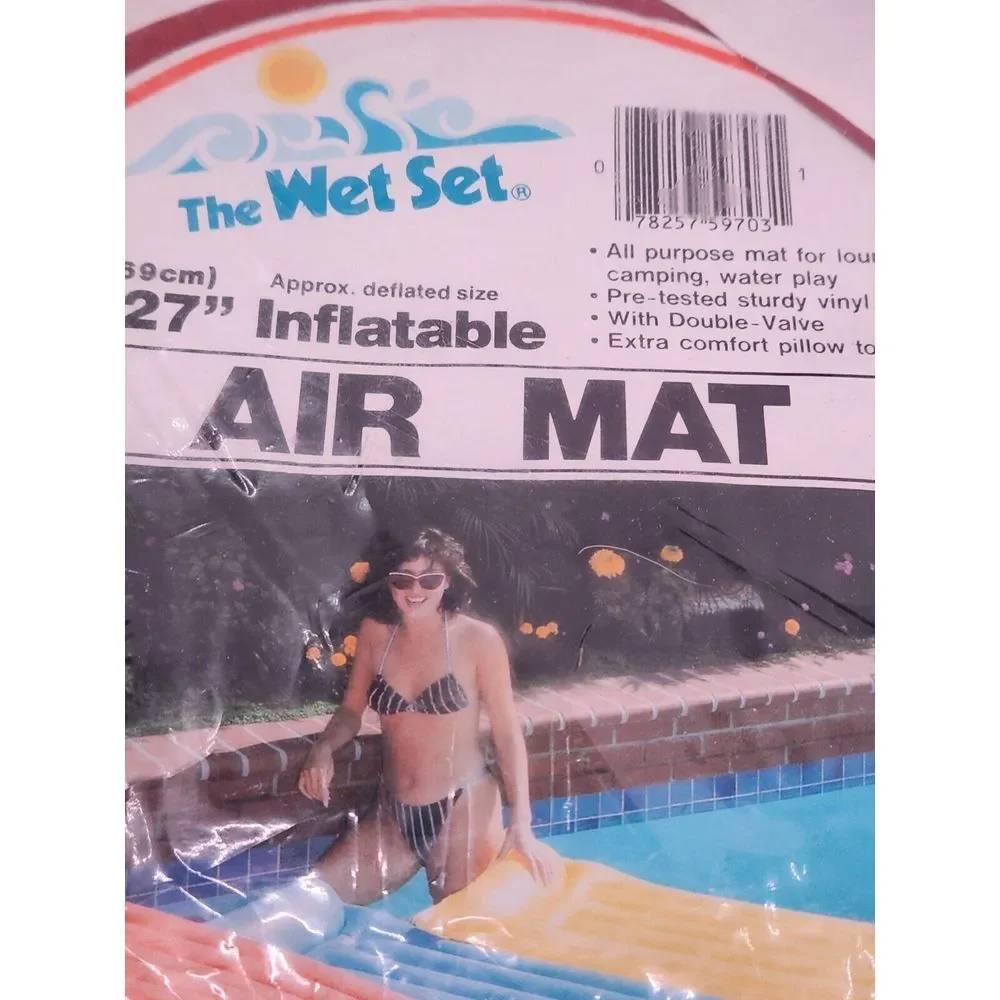Vtg Intex The Wet Set Inflatable‎ Air Mat Blue Vinyl Pool Float 72
